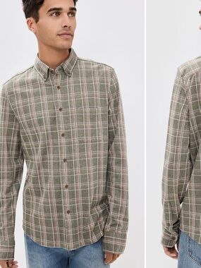 Faherty Coastline Knit Shirt in Pleasant Hill Plaid Flannel Size Small